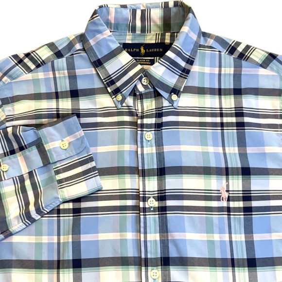 Polo by Ralph Lauren Other - Polo Ralph Lauren Classic Fit Performance Shirt Medium Blue Plaid Button Up Pink